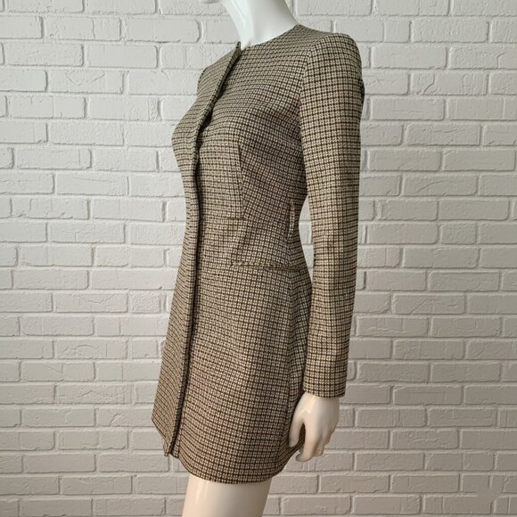 Zara NWOT Brown Black Houndstooth Frock Coat Dress - Picture 7 of 12